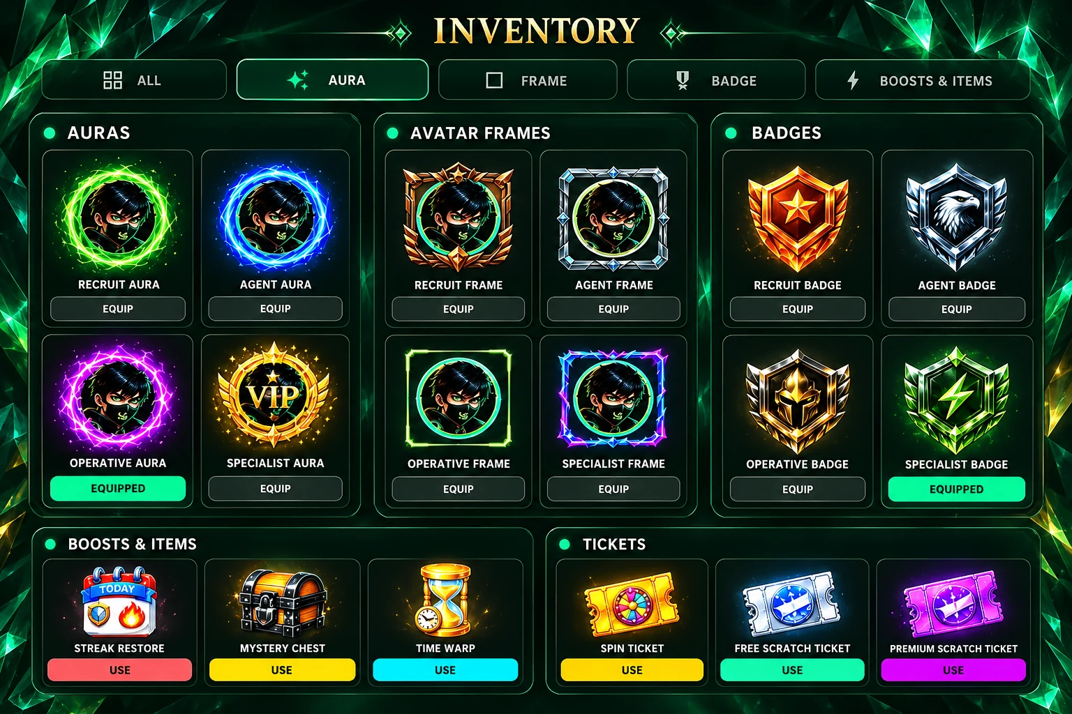 CashRank cosmetics and inventory app screens